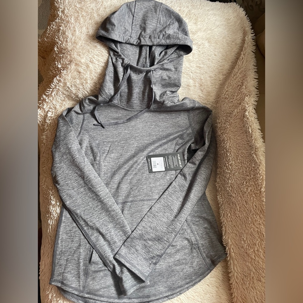 Light gray hoodie.
